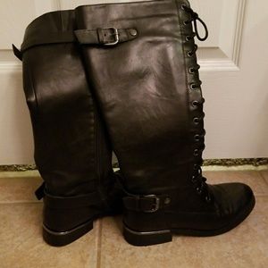 Black leather combat boots
